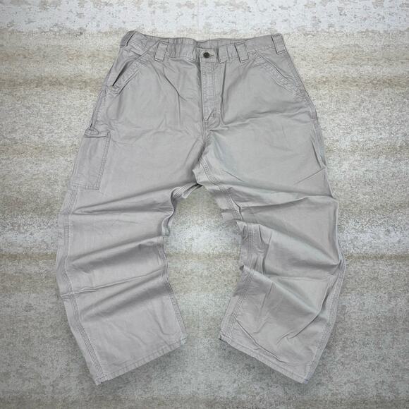 Carhartt Carpenter Pants Tan Cotton Canvas Baggy Wide Leg Fit Dungarees - Picture 2 of 4